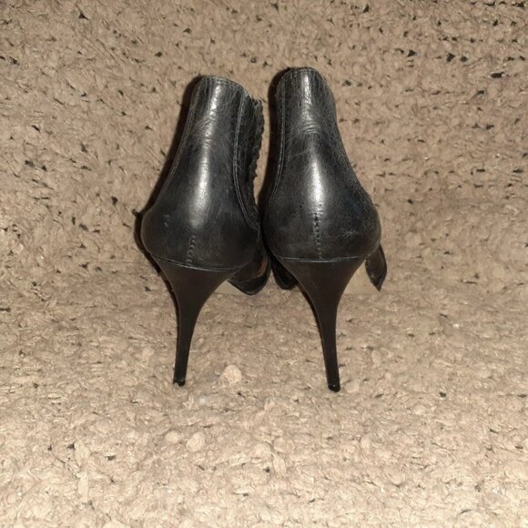 ALLSAINTS-Arachine-Black Leather Braided-Peep Toe-Gusset Booties-Sz 37-Excellent - Picture 5 of 7